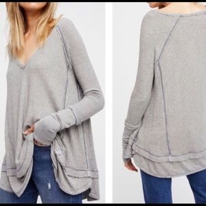 We the free black waffle knit rough hem top